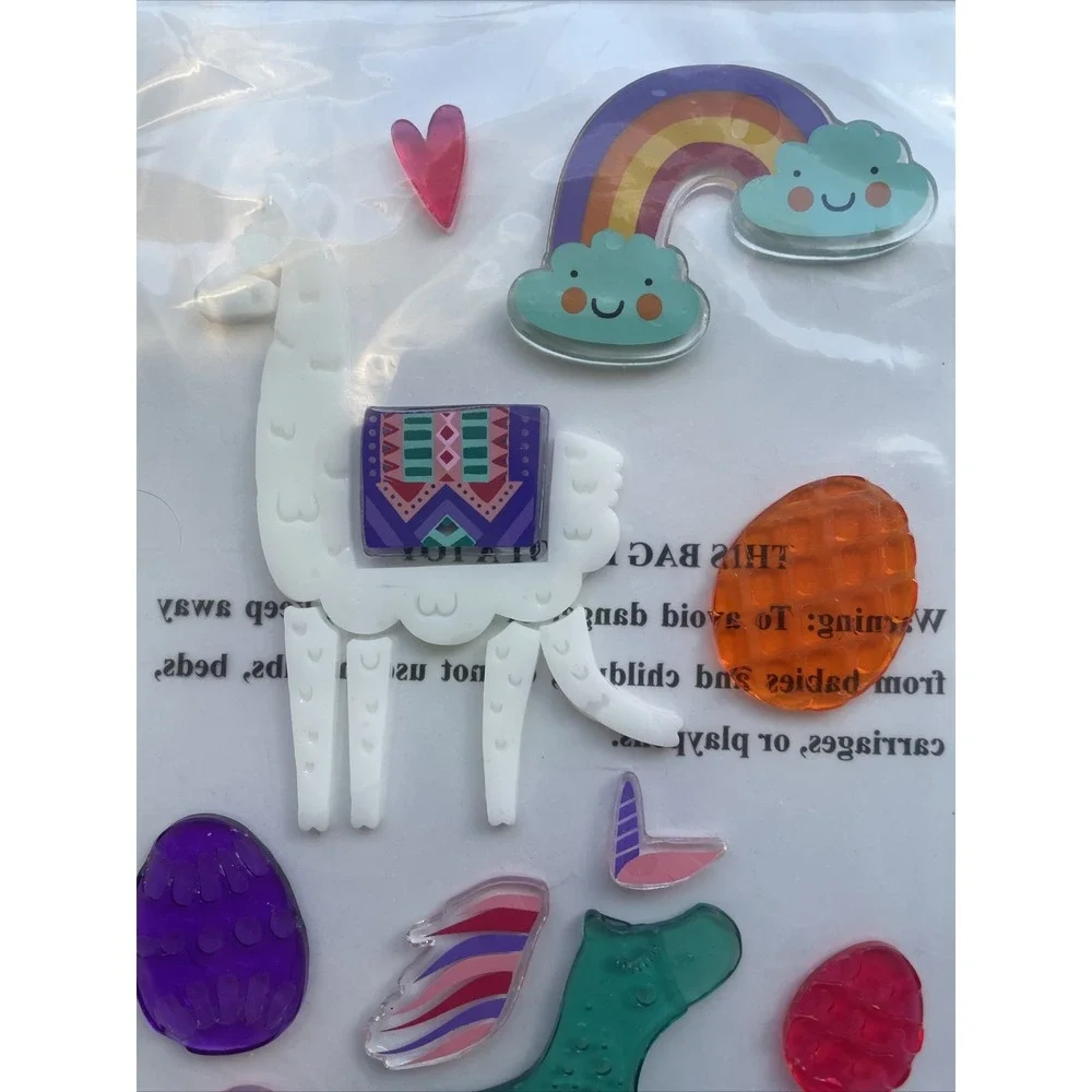 NEW MAGICAL Mystical Unicorn LLAMA Rainbow Window Gel Clings Decorations 17 pcs!
